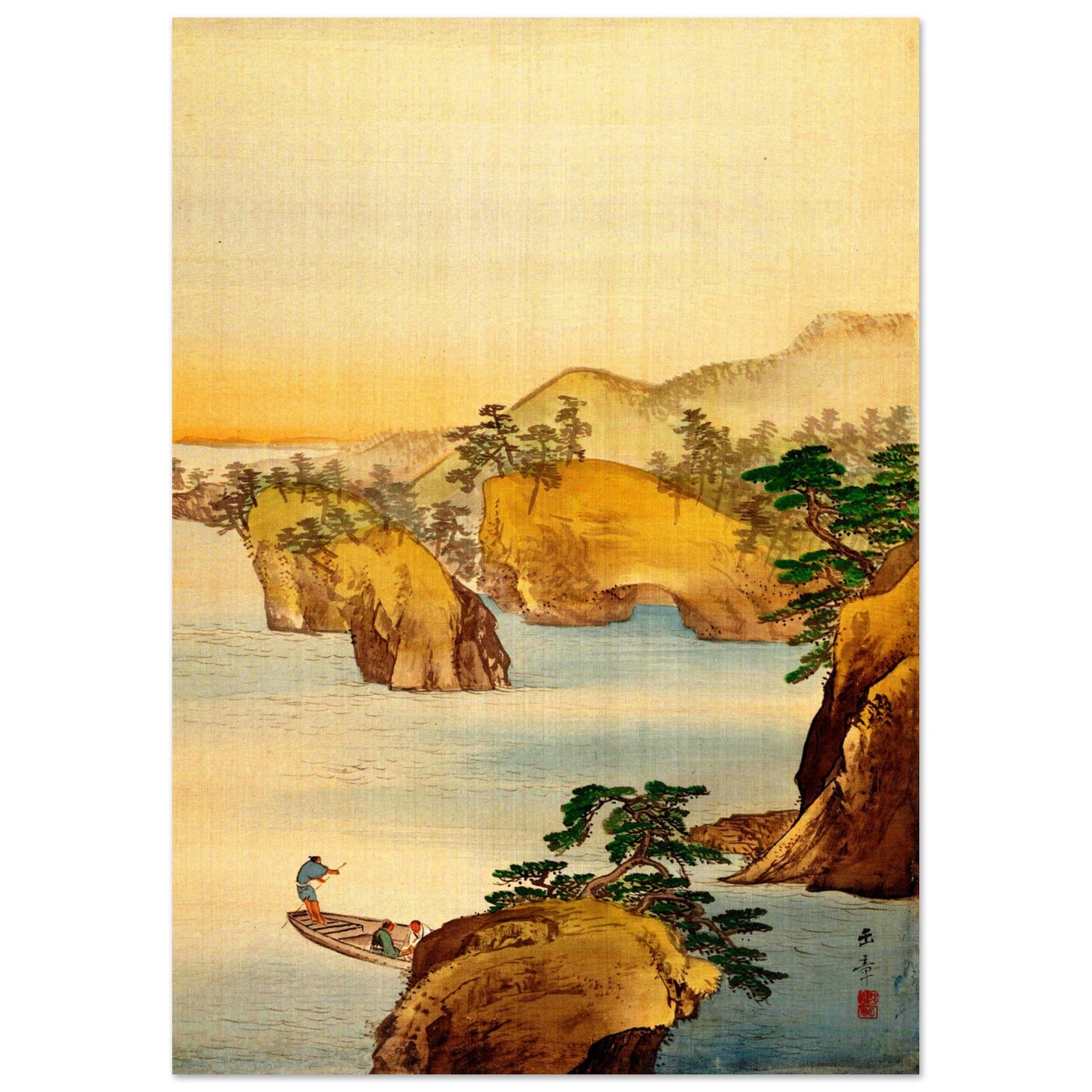 Flussszene mit felsigen Hügeln (Kawabata Gyokushō)