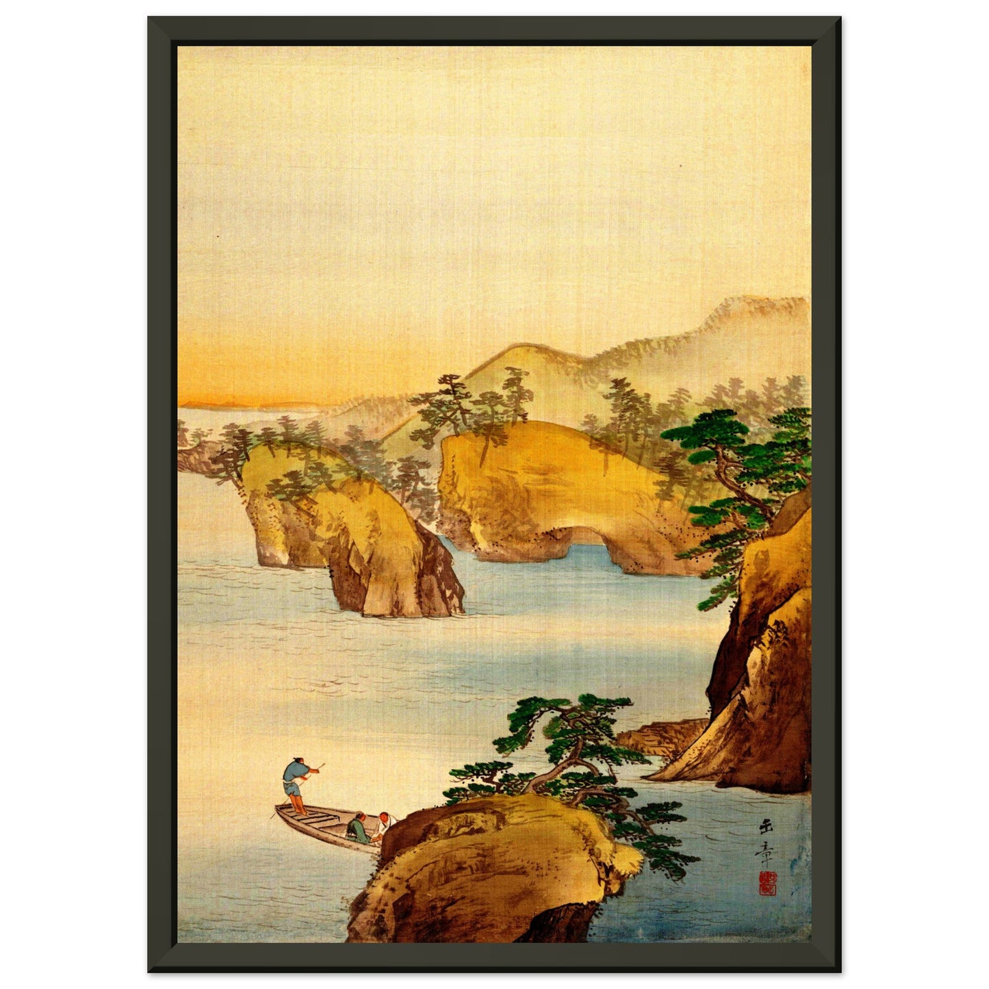 Flussszene mit felsigen Hügeln (Kawabata Gyokushō)